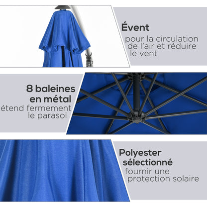 Offset Octagonal Foldable 3m Diameter Garden Umbrella with Cross Base in Blue