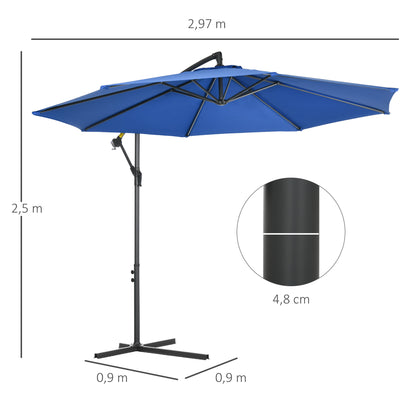 Offset Octagonal Foldable 3m Diameter Garden Umbrella with Cross Base in Blue