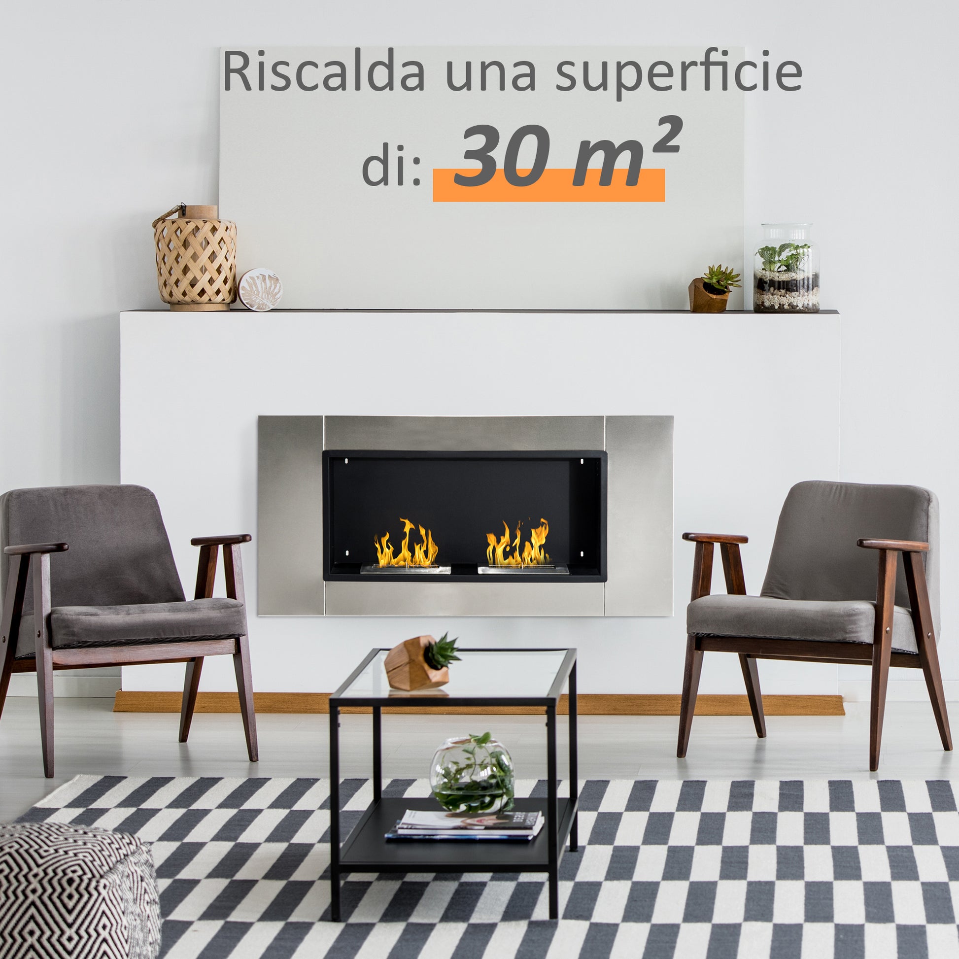 Wall-Mounted Bioethanol Fireplace with 2 Burners 3L Capacity 13600BTU 110 x 54 x 14.5cm