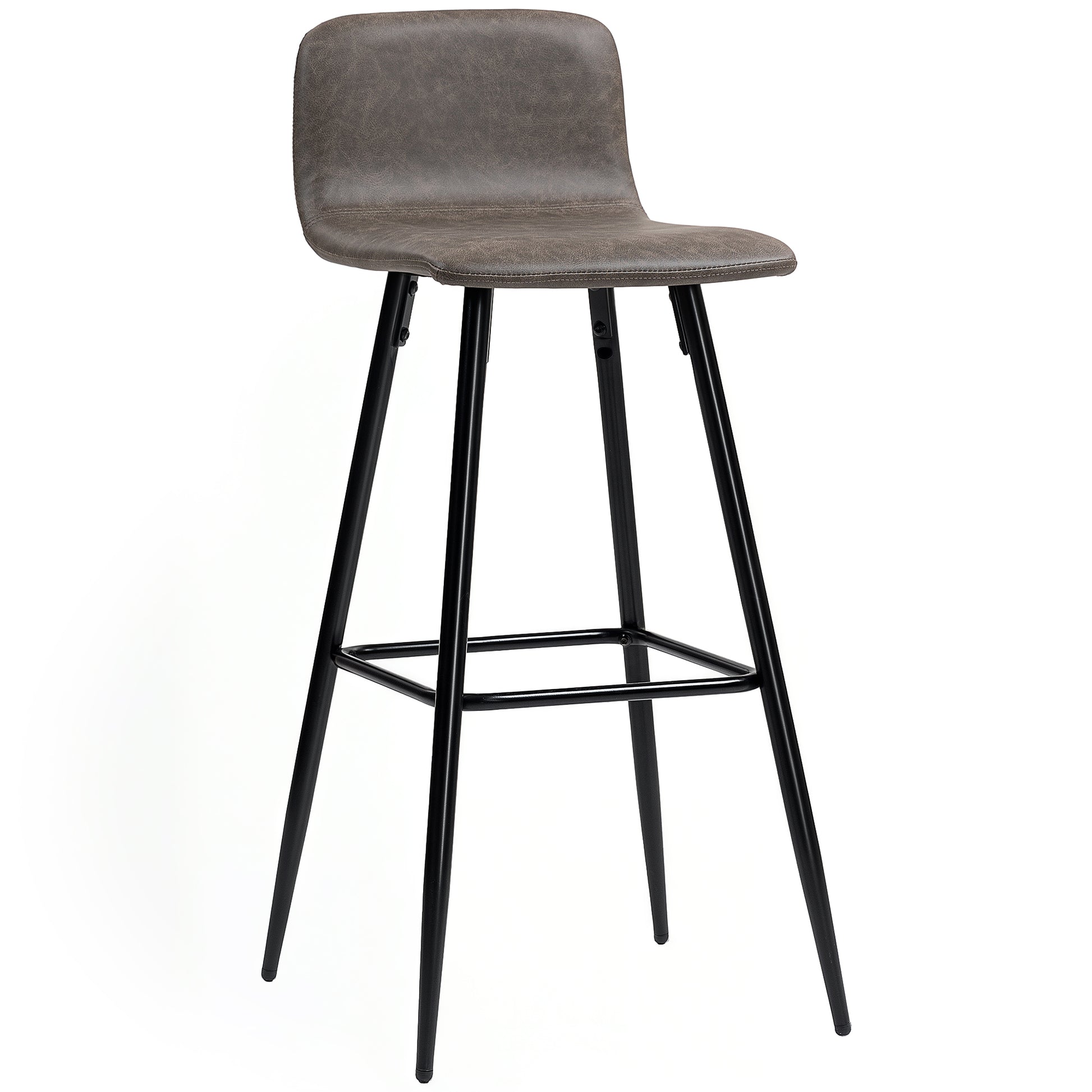 Set of 2 Bar Stools with Low Backrest, High Chairs with Footrest, PU Coating, and Steel Legs, for Living Room, Dining Room, and Bar, Dark Brown