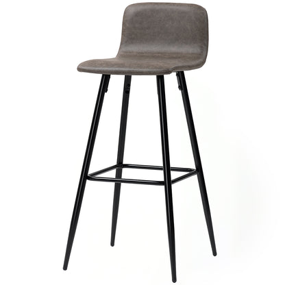 Set of 2 Bar Stools with Low Backrest, High Chairs with Footrest, PU Coating, and Steel Legs, for Living Room, Dining Room, and Bar, Dark Brown