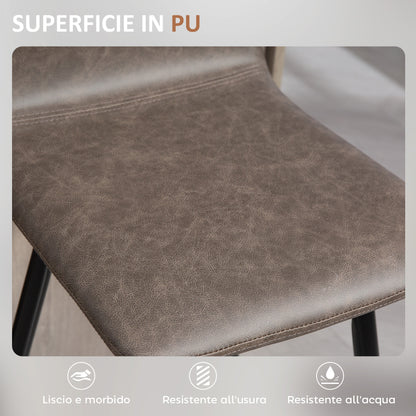 Set of 2 Bar Stools with Low Backrest, High Chairs with Footrest, PU Coating, and Steel Legs, for Living Room, Dining Room, and Bar, Dark Brown