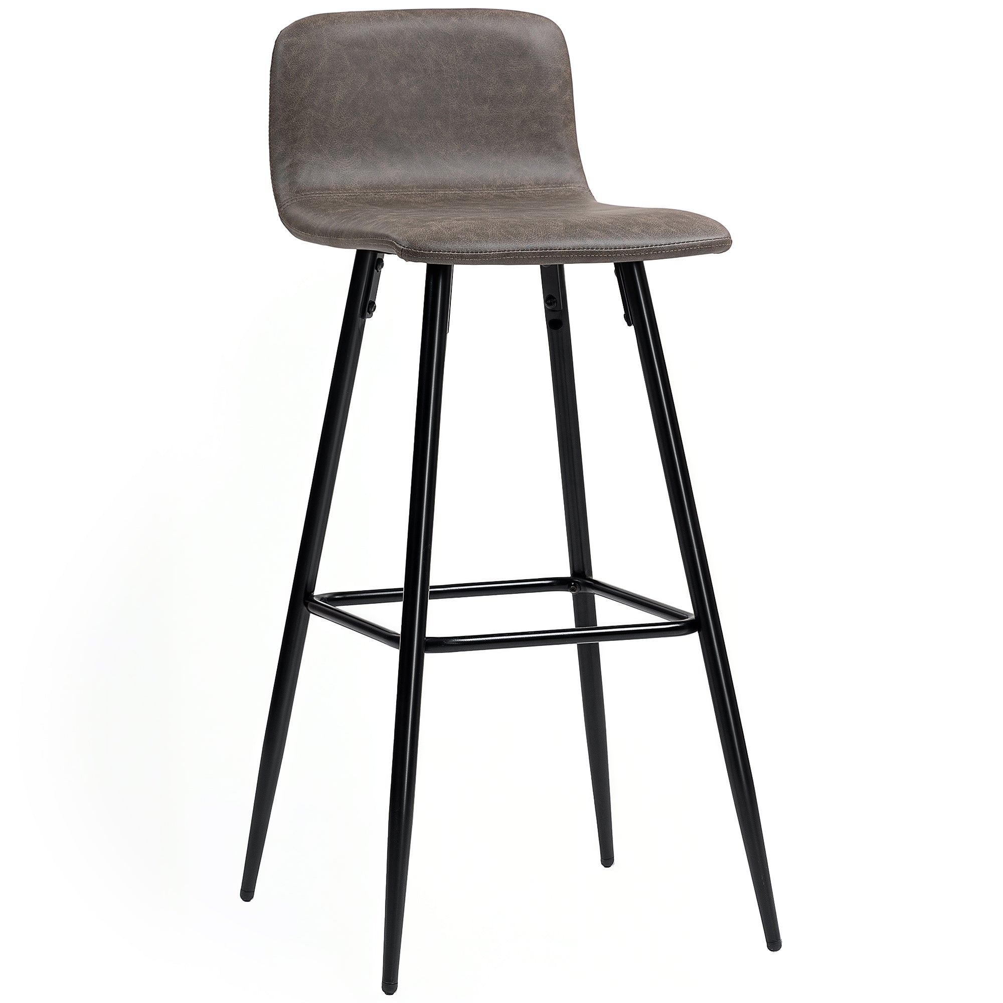 Set of 2 Bar Stools with Low Backrest, High Chairs with Footrest, PU Coating, and Steel Legs, for Living Room, Dining Room, and Bar, Dark Brown
