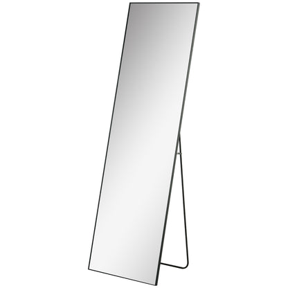 Full Length Wall or Freestanding Mirror with Tempered Glass, Modern Mirror with Metal Frame and Aluminum Alloy for Living Room, Bedroom, and Entryway, 50x2x161.5 cm, Black