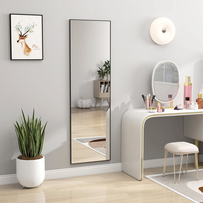 Full Length Wall or Freestanding Mirror with Tempered Glass, Modern Mirror with Metal Frame and Aluminum Alloy for Living Room, Bedroom, and Entryway, 50x2x161.5 cm, Black