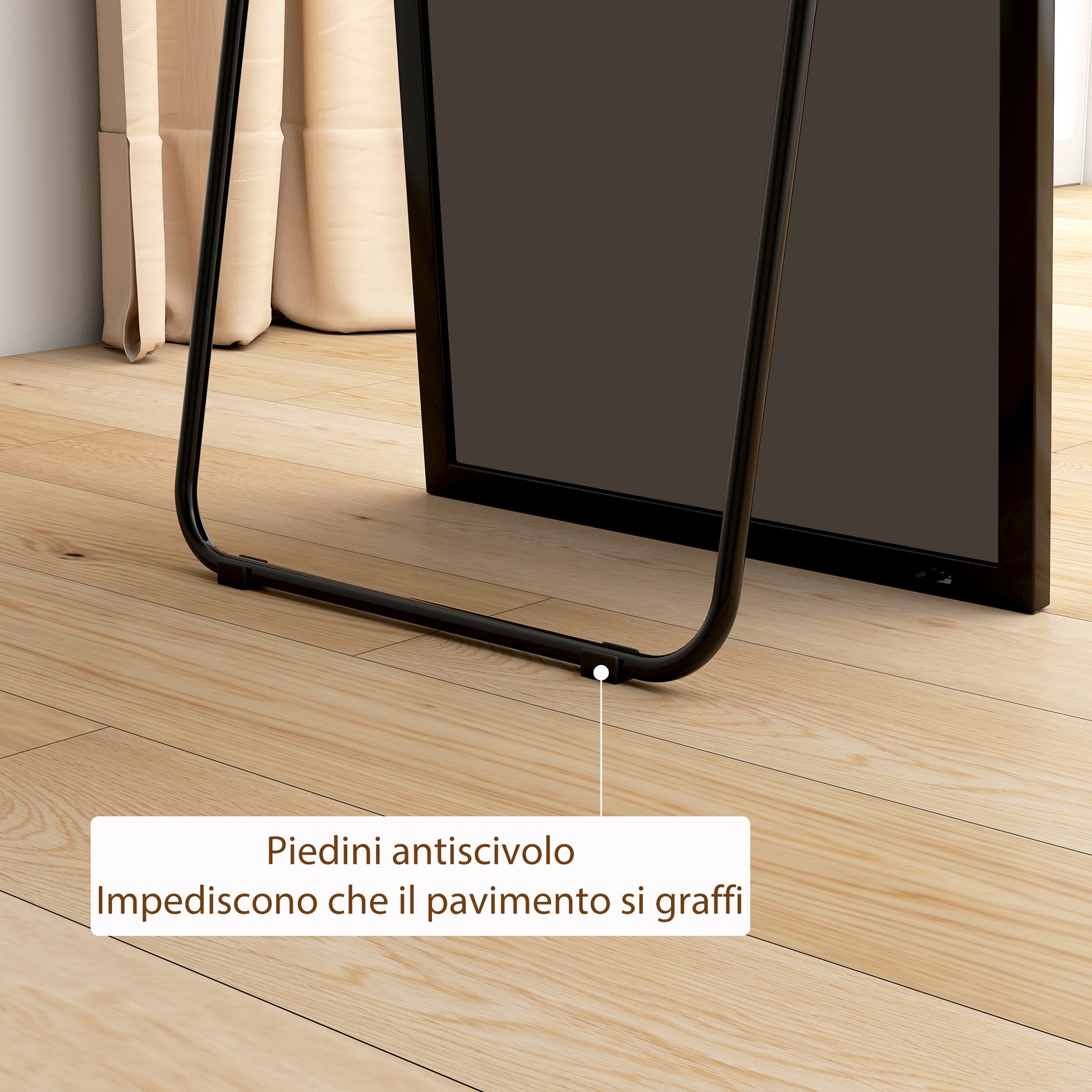 Full Length Wall or Freestanding Mirror with Tempered Glass, Modern Mirror with Metal Frame and Aluminum Alloy for Living Room, Bedroom, and Entryway, 50x2x161.5 cm, Black