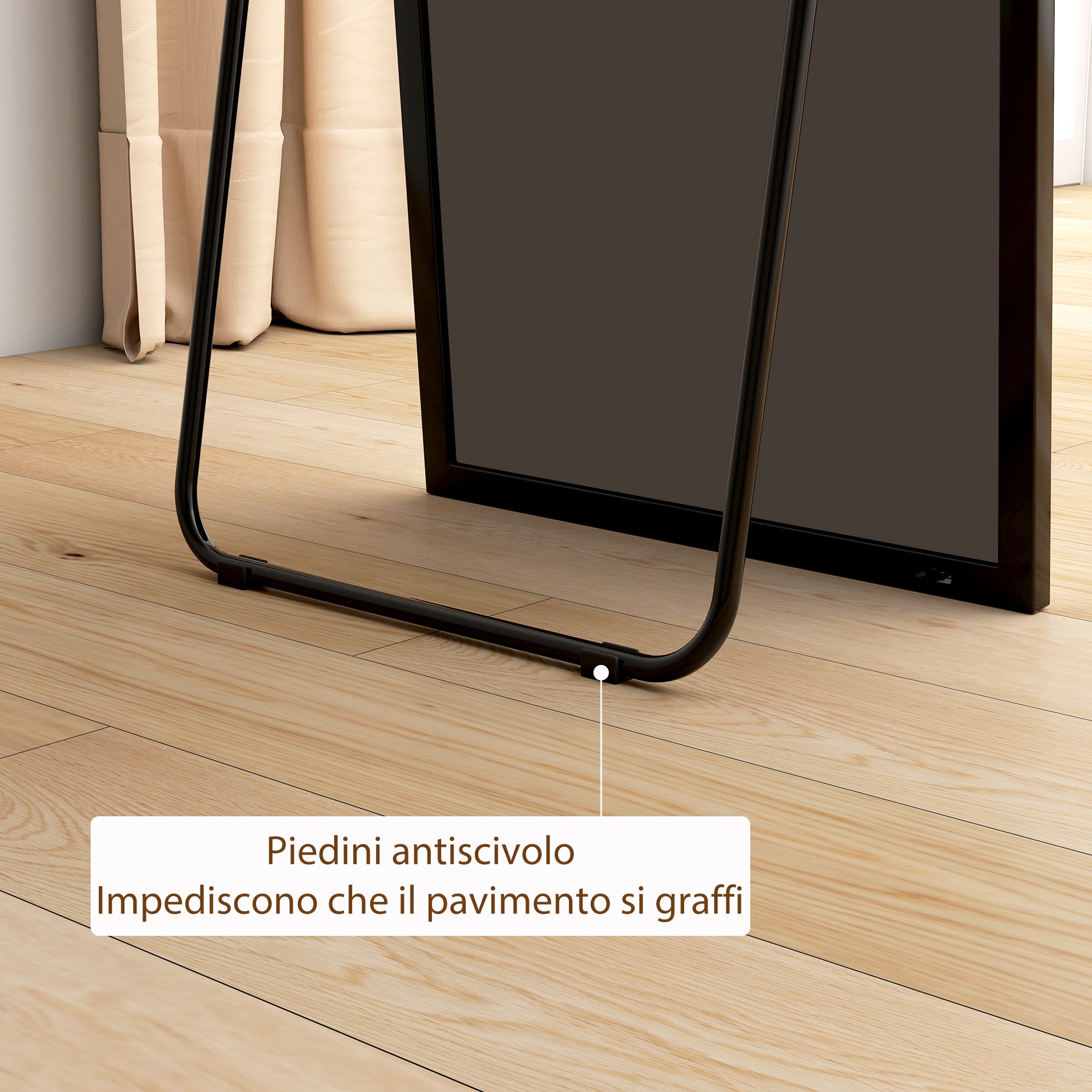 Full Length Wall or Freestanding Mirror with Tempered Glass, Modern Mirror with Metal Frame and Aluminum Alloy for Living Room, Bedroom, and Entryway, 50x2x161.5 cm, Black