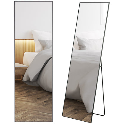 Full Length Wall or Freestanding Mirror with Tempered Glass, Modern Mirror with Metal Frame and Aluminum Alloy for Living Room, Bedroom, and Entryway, 50x2x161.5 cm, Black