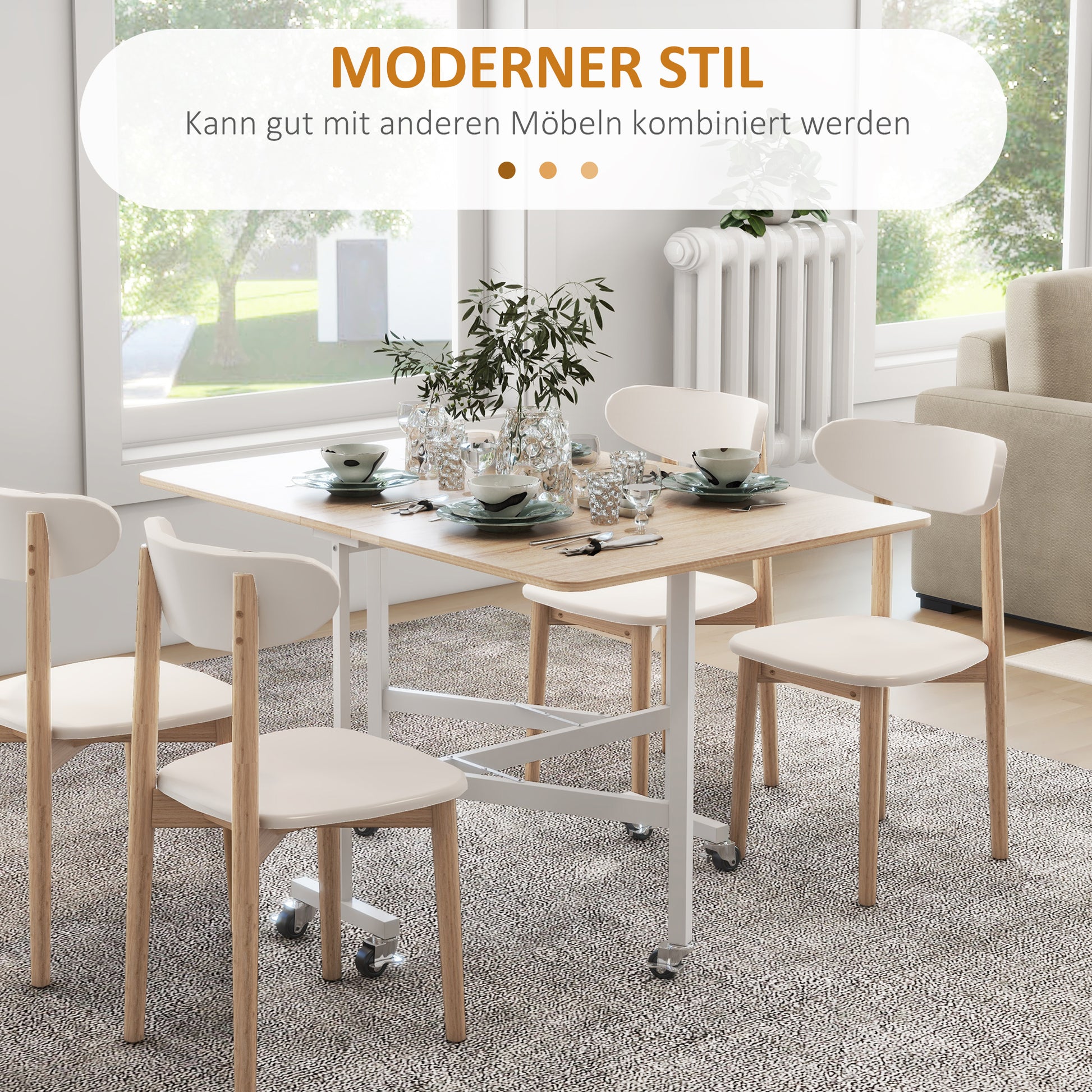 Dining Table, Folding Kitchen Table with Wheels, Steel Legs, Folding Table for 4-6 People, Dining Table for Small Spaces, Kitchen, Dining Room, 120 x 80 x 73 cm, Oak