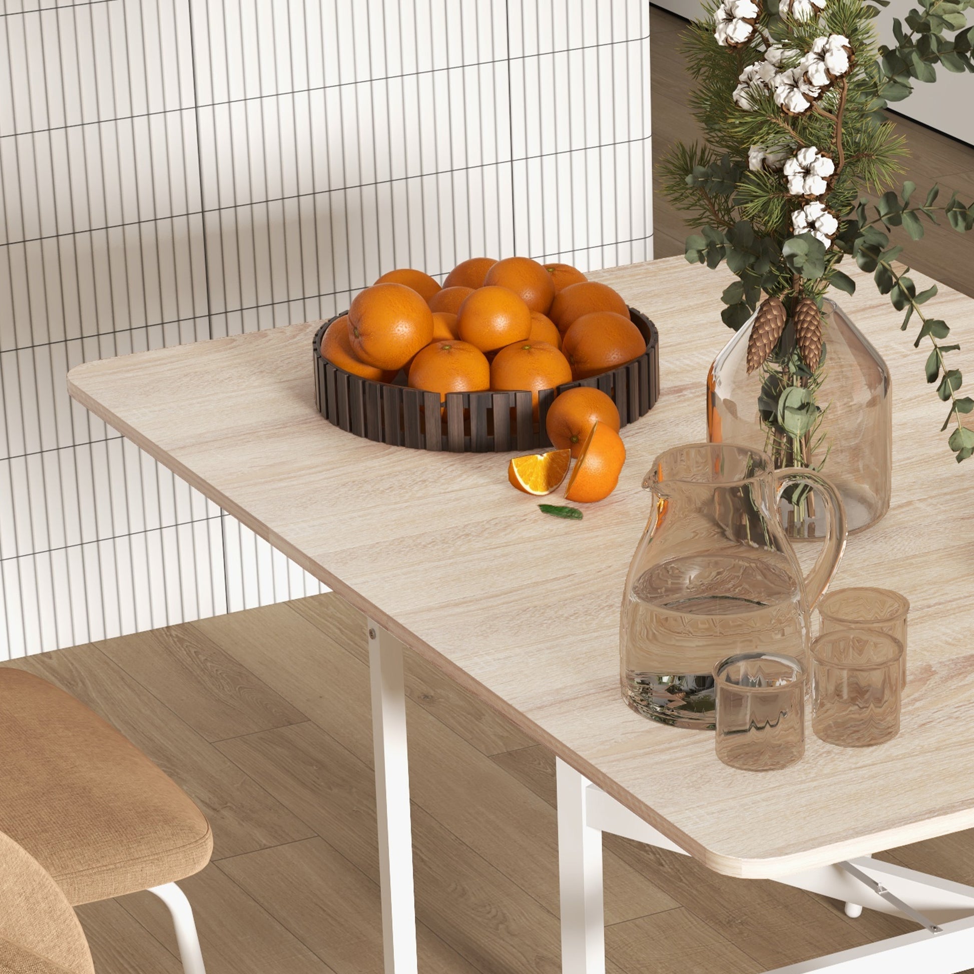 Dining Table, Folding Kitchen Table with Wheels, Steel Legs, Folding Table for 4-6 People, Dining Table for Small Spaces, Kitchen, Dining Room, 120 x 80 x 73 cm, Oak