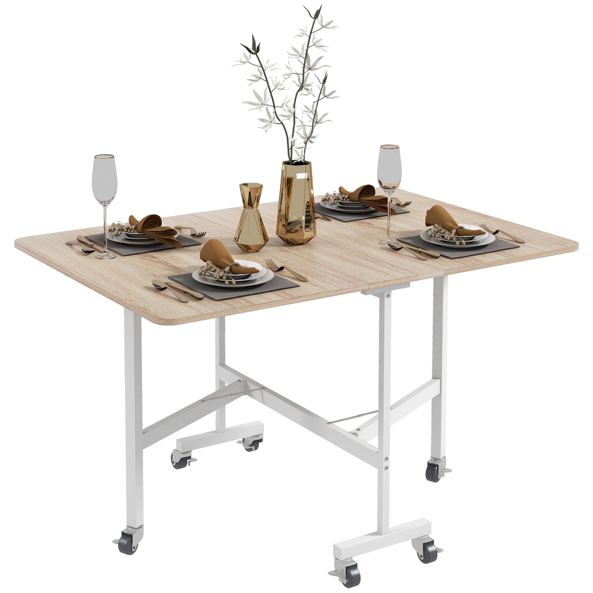 Dining Table, Folding Kitchen Table with Wheels, Steel Legs, Folding Table for 4-6 People, Dining Table for Small Spaces, Kitchen, Dining Room, 120 x 80 x 73 cm, Oak