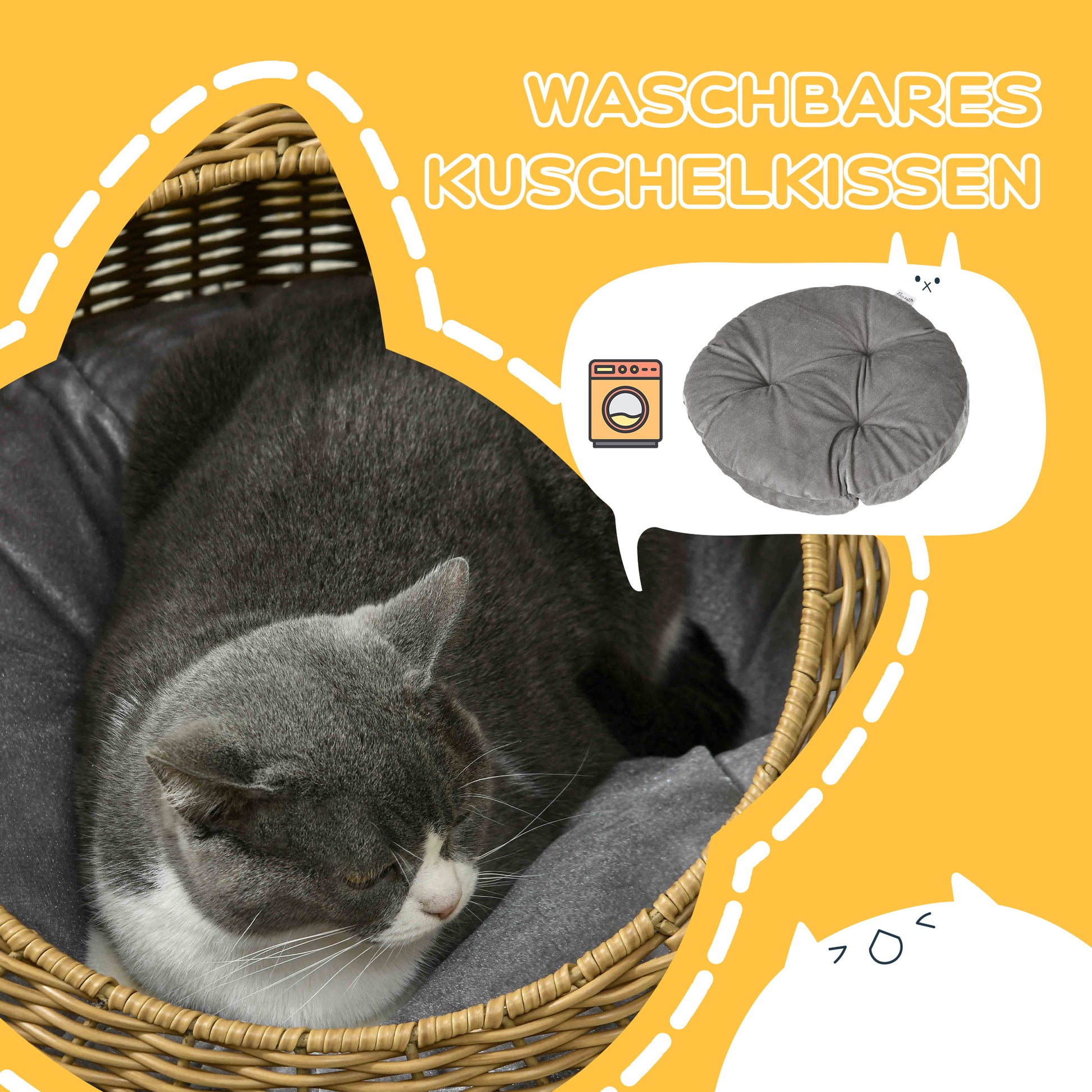 Rattan Cat Basket Cat House Cat Hut with Cushion for Cats up to 4 kg, Pet Bed Cat Cave, Indoor, PE Rattan, Ø50 x 31 cm, Light Brown
