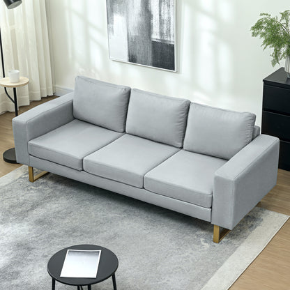 3 Seater Sofa Three-Seater Fabric Sofa with Cushions Armrest Linen Look for Bedroom 200 x 82 x 78 cm Light Gray