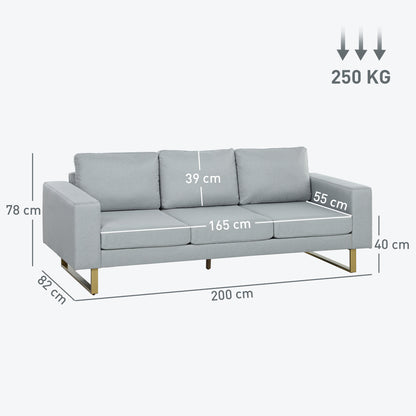 3 Seater Sofa Three-Seater Fabric Sofa with Cushions Armrest Linen Look for Bedroom 200 x 82 x 78 cm Light Gray