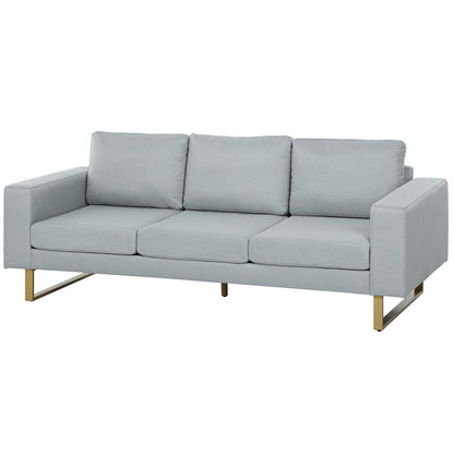 3 Seater Sofa Three-Seater Fabric Sofa with Cushions Armrest Linen Look for Bedroom 200 x 82 x 78 cm Light Gray