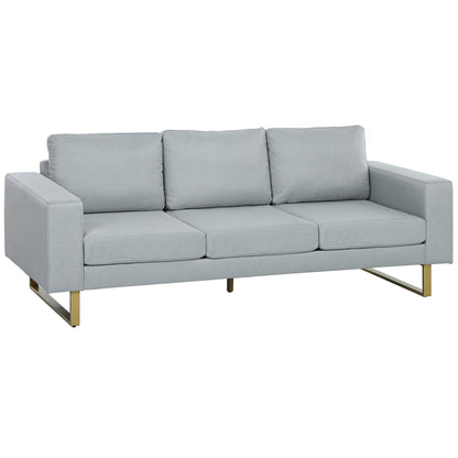 3 Seater Sofa Three-Seater Fabric Sofa with Cushions Armrest Linen Look for Bedroom 200 x 82 x 78 cm Light Gray
