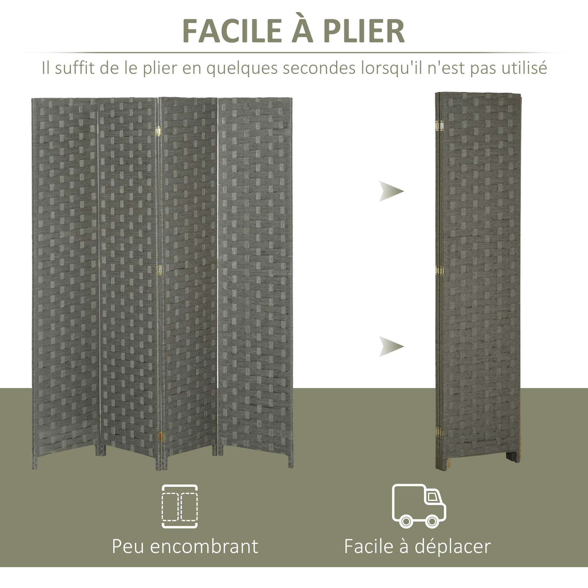 Indoor Wooden 4-Panel Room Divider Separator Screen, dimensions 159.5L x 169.5H x 1.6D cm