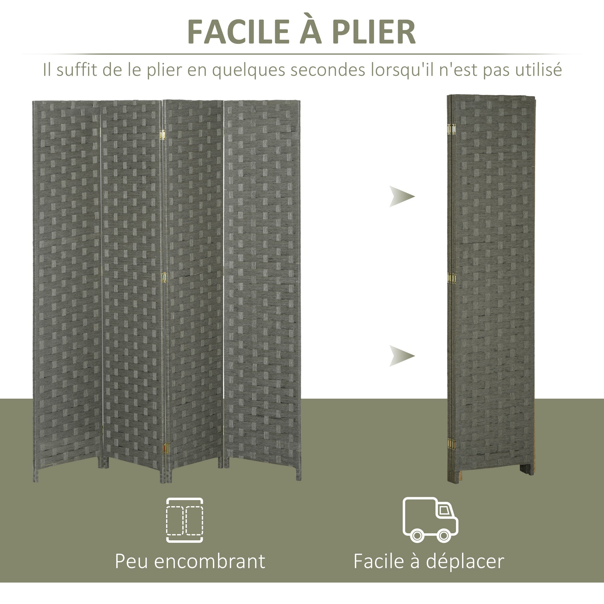 Indoor Wooden 4-Panel Room Divider Separator Screen, dimensions 159.5L x 169.5H x 1.6D cm