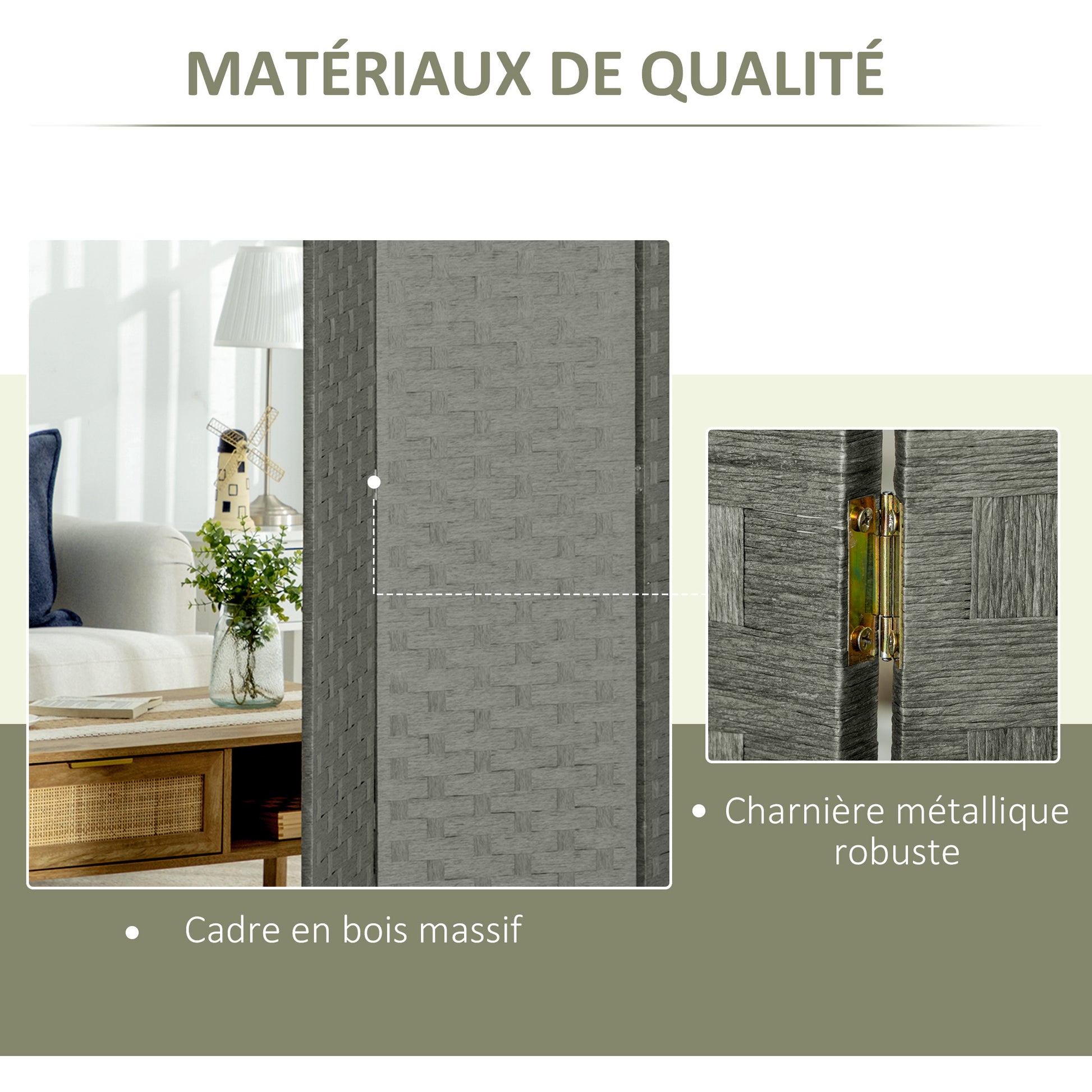 Indoor Wooden 4-Panel Room Divider Separator Screen, dimensions 159.5L x 169.5H x 1.6D cm
