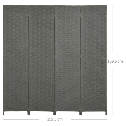 Indoor Wooden 4-Panel Room Divider Separator Screen, dimensions 159.5L x 169.5H x 1.6D cm