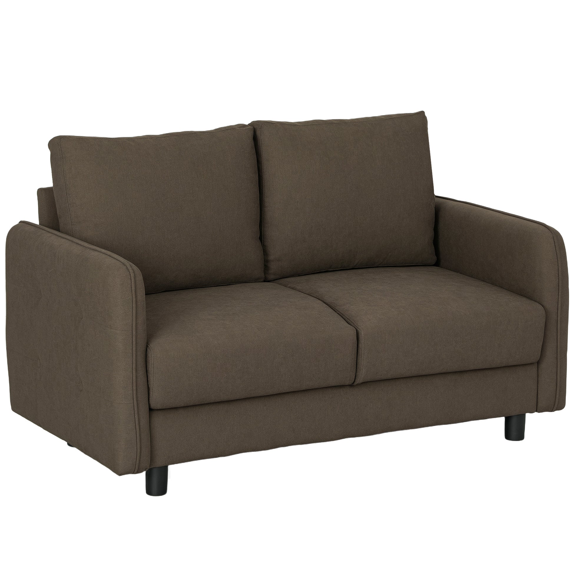 Sofa 2 Seater Modern Couch with Armrest, 2 Throw Pillows Upholstered Sofa with Storage Space S-springs and Elastic Bands, Small Lounge Sofa with Velvet Look for Living Room, 136 x 75 x 84 cm, Brown