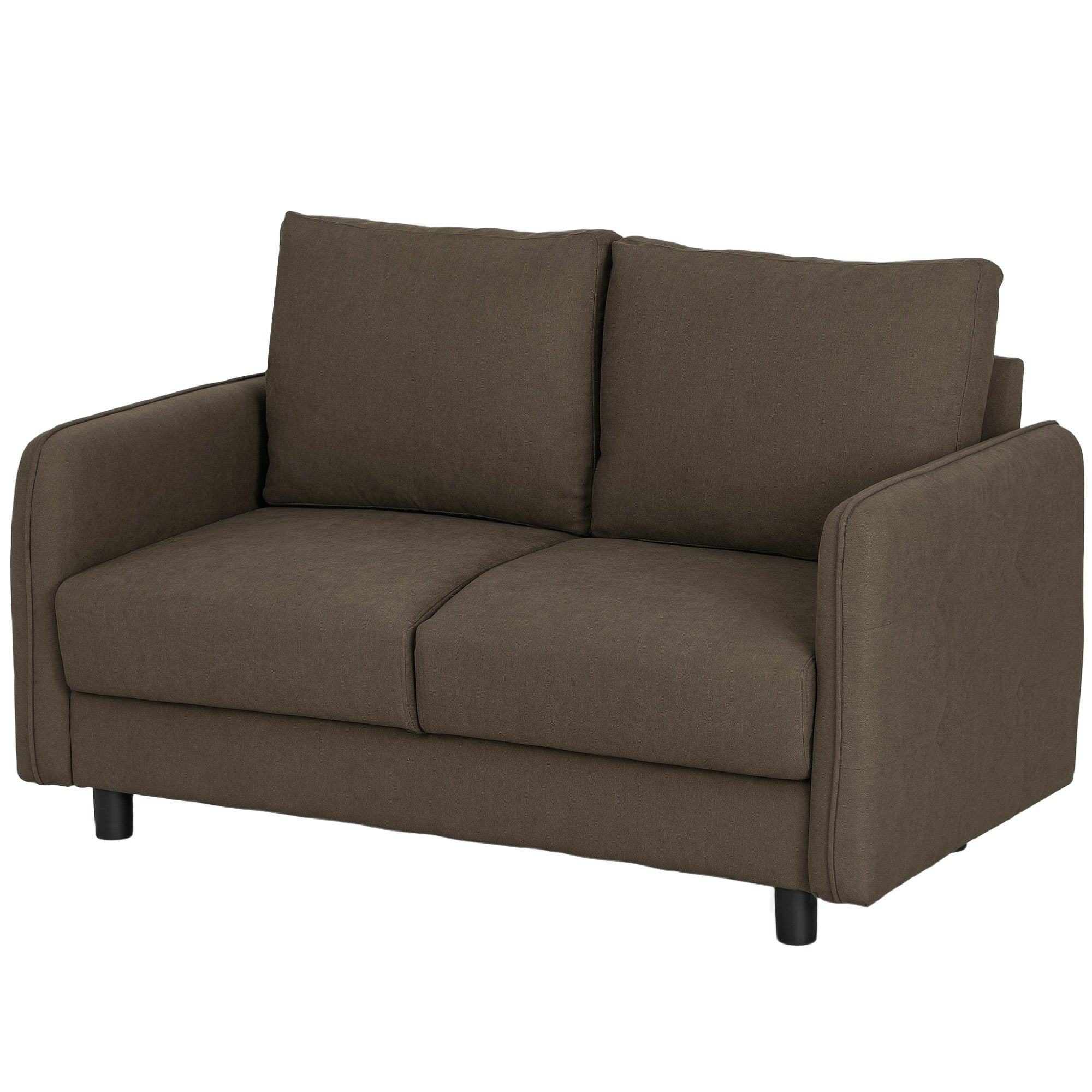 Sofa 2 Seater Modern Couch with Armrest, 2 Throw Pillows Upholstered Sofa with Storage Space S-springs and Elastic Bands, Small Lounge Sofa with Velvet Look for Living Room, 136 x 75 x 84 cm, Brown