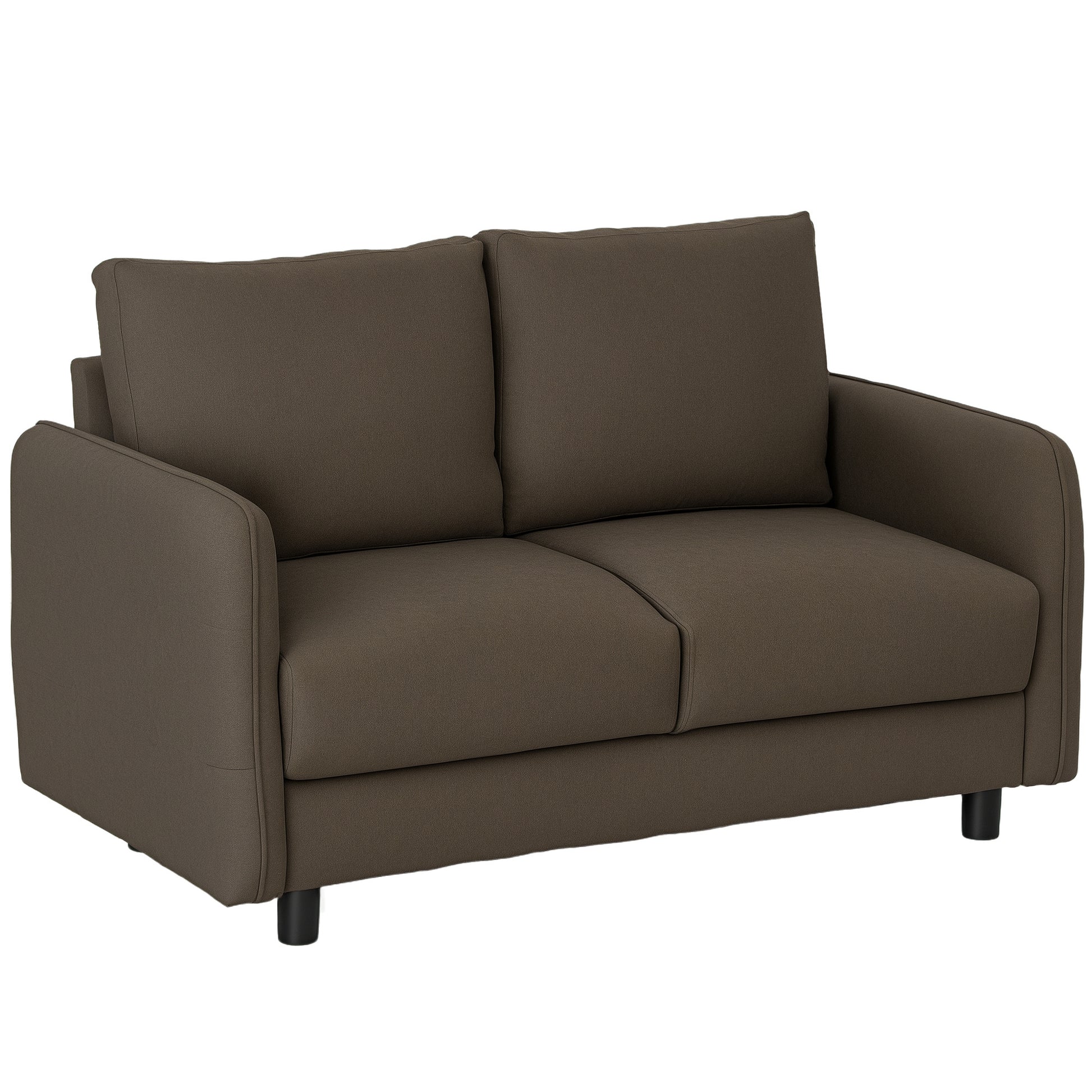 Sofa 2 Seater Modern Couch with Armrest, 2 Throw Pillows Upholstered Sofa with Storage Space S-springs and Elastic Bands, Small Lounge Sofa with Velvet Look for Living Room, 136 x 75 x 84 cm, Brown