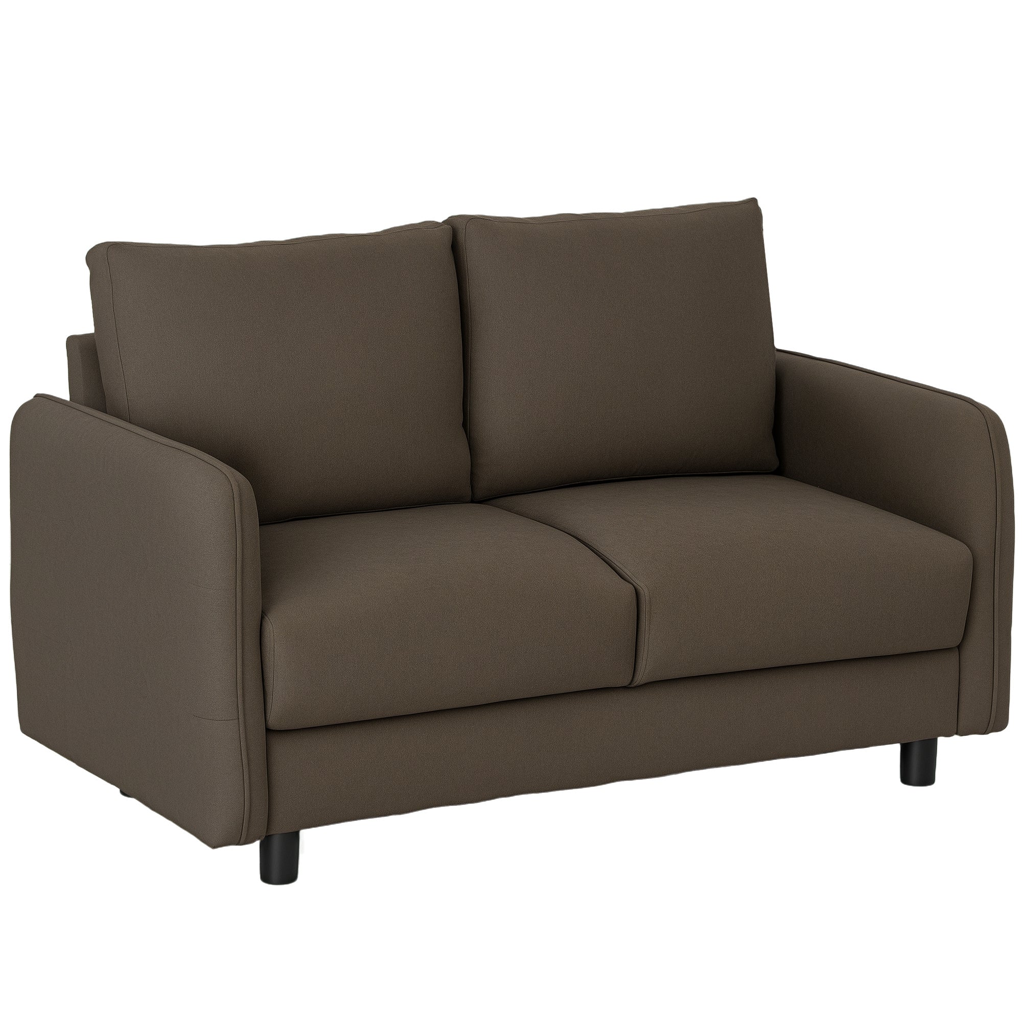 Sofa 2 Seater Modern Couch with Armrest, 2 Throw Pillows Upholstered Sofa with Storage Space S-springs and Elastic Bands, Small Lounge Sofa with Velvet Look for Living Room, 136 x 75 x 84 cm, Brown