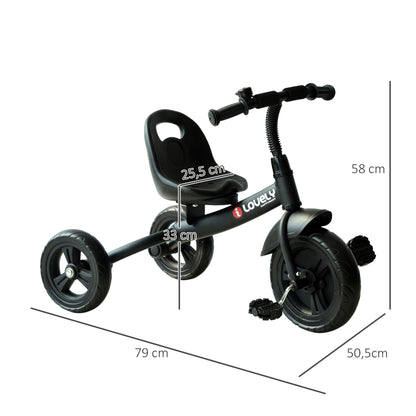 Kids Tricycle for Children 18 Months and Up with Bell Fenders Safety Wheel 79x50.5x58 cm Black