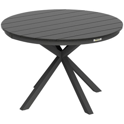 Garden Dining Table, Round Garden Table Ø 118 cm with Aluminum Frame, Wood-Effect Tabletop, and Adjustable Foot Pads, for Balcony, Porch, Patio, Black