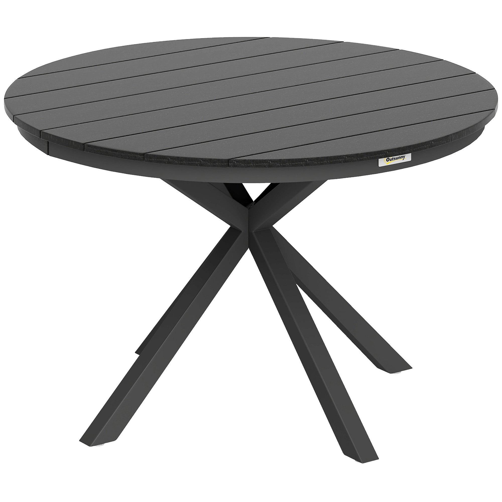 Garden Dining Table, Round Garden Table Ø 118 cm with Aluminum Frame, Wood-Effect Tabletop, and Adjustable Foot Pads, for Balcony, Porch, Patio, Black