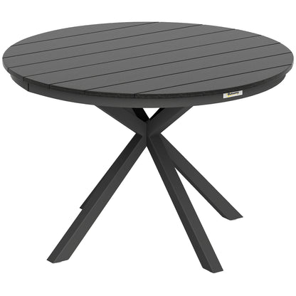 Garden Dining Table, Round Garden Table Ø 118 cm with Aluminum Frame, Wood-Effect Tabletop, and Adjustable Foot Pads, for Balcony, Porch, Patio, Black