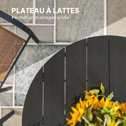 Garden Dining Table, Round Garden Table Ø 118 cm with Aluminum Frame, Wood-Effect Tabletop, and Adjustable Foot Pads, for Balcony, Porch, Patio, Black