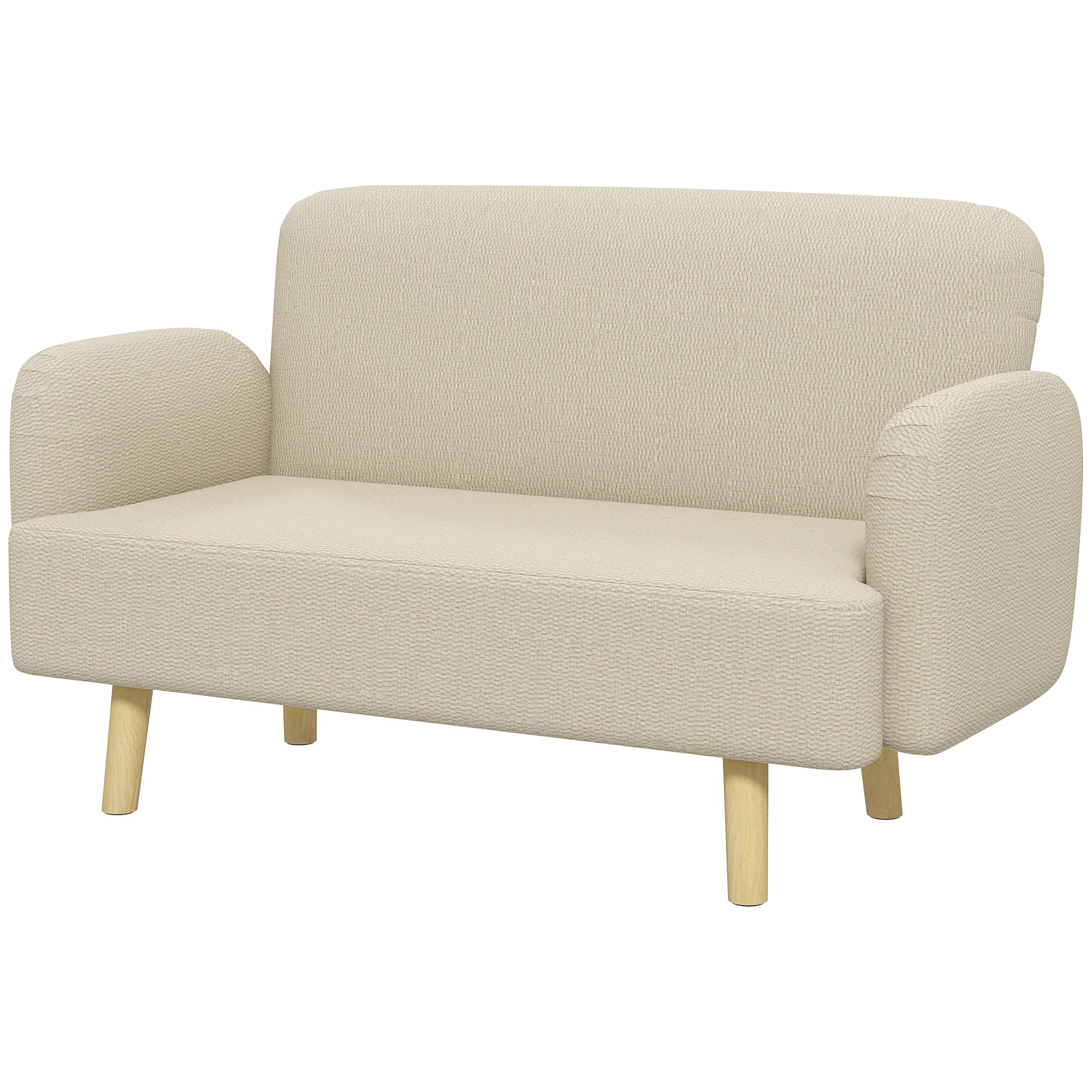 2-Seater Modern Scandinavian Fabric Sofa with Armrests, 2-Seater Sofa with 21 cm Padding Wooden Legs for Living Room, Lounge, Home and Office, 140x74x79 cm, Cream