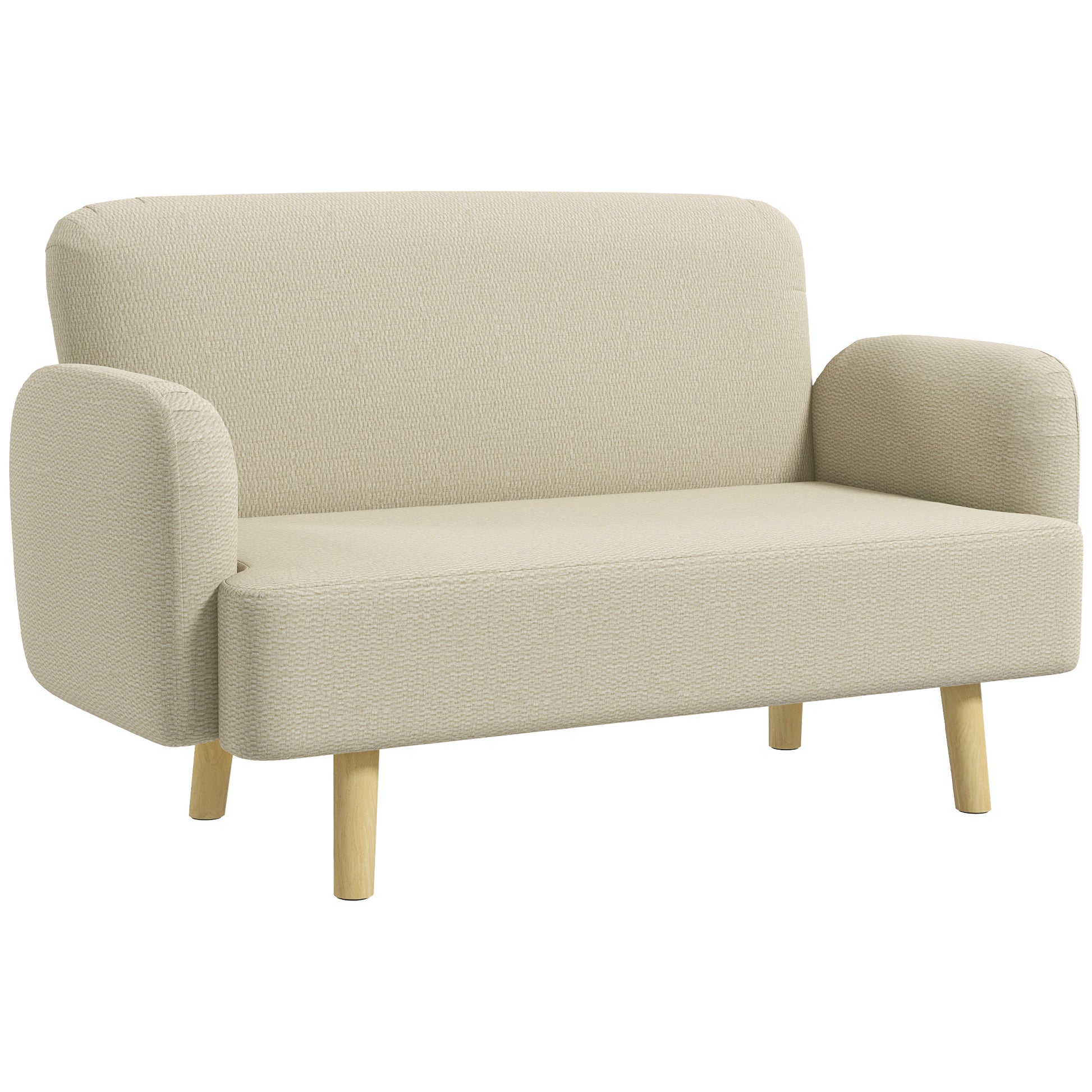 2-Seater Modern Scandinavian Fabric Sofa with Armrests, 2-Seater Sofa with 21 cm Padding Wooden Legs for Living Room, Lounge, Home and Office, 140x74x79 cm, Cream