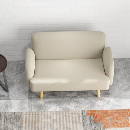 2-Seater Modern Scandinavian Fabric Sofa with Armrests, 2-Seater Sofa with 21 cm Padding Wooden Legs for Living Room, Lounge, Home and Office, 140x74x79 cm, Cream