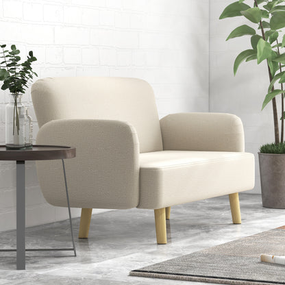 2-Seater Modern Scandinavian Fabric Sofa with Armrests, 2-Seater Sofa with 21 cm Padding Wooden Legs for Living Room, Lounge, Home and Office, 140x74x79 cm, Cream