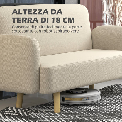 2-Seater Modern Scandinavian Fabric Sofa with Armrests, 2-Seater Sofa with 21 cm Padding Wooden Legs for Living Room, Lounge, Home and Office, 140x74x79 cm, Cream