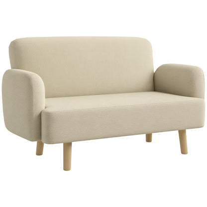2-Seater Modern Scandinavian Fabric Sofa with Armrests, 2-Seater Sofa with 21 cm Padding Wooden Legs for Living Room, Lounge, Home and Office, 140x74x79 cm, Cream