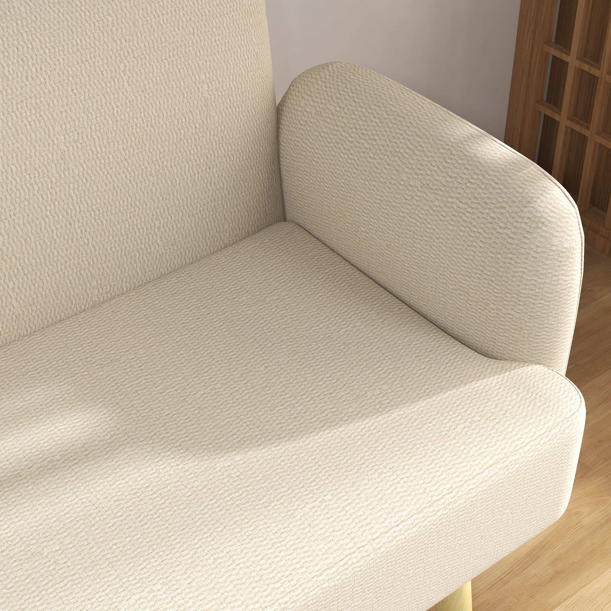 2-Seater Modern Scandinavian Fabric Sofa with Armrests, 2-Seater Sofa with 21 cm Padding Wooden Legs for Living Room, Lounge, Home and Office, 140x74x79 cm, Cream