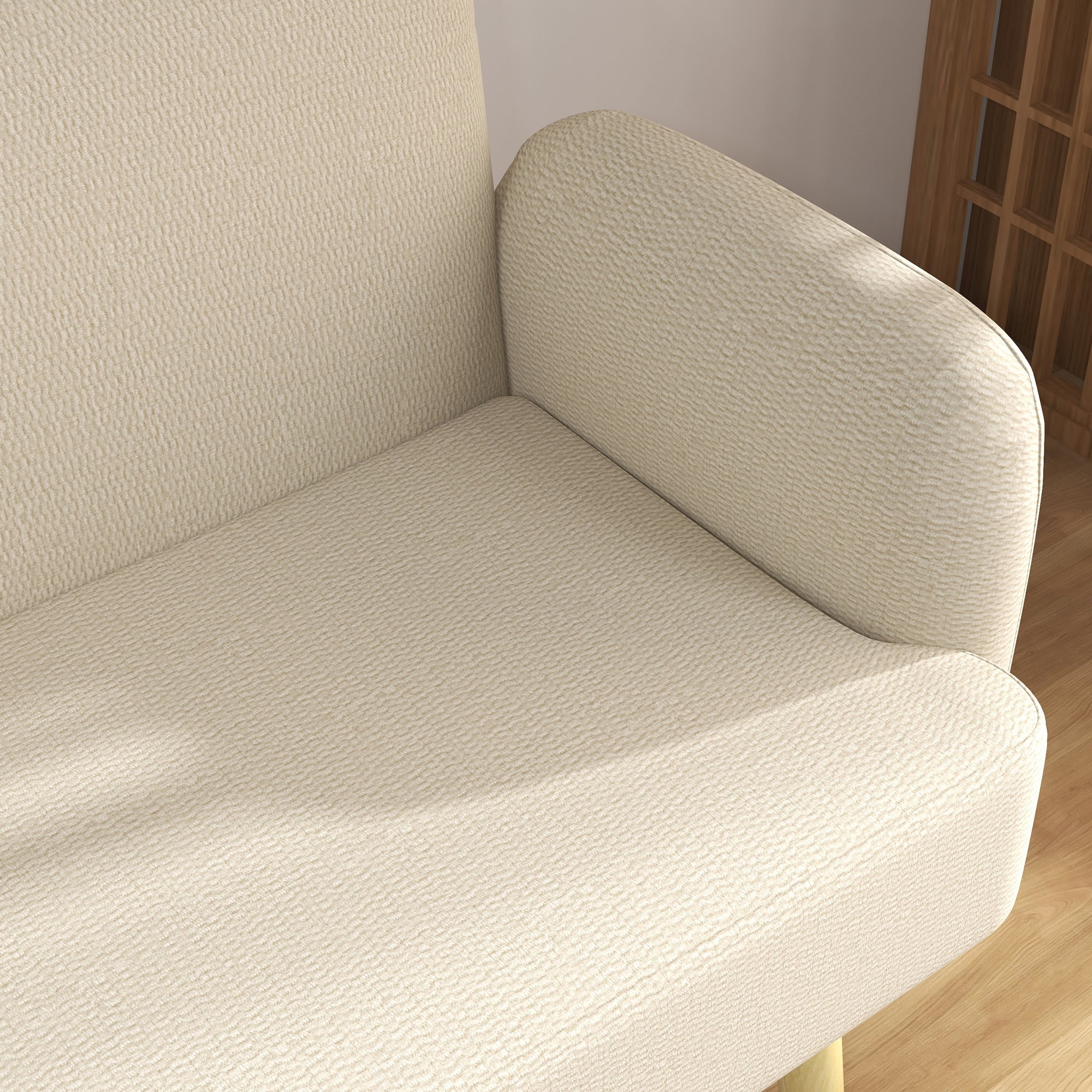 2-Seater Modern Scandinavian Fabric Sofa with Armrests, 2-Seater Sofa with 21 cm Padding Wooden Legs for Living Room, Lounge, Home and Office, 140x74x79 cm, Cream