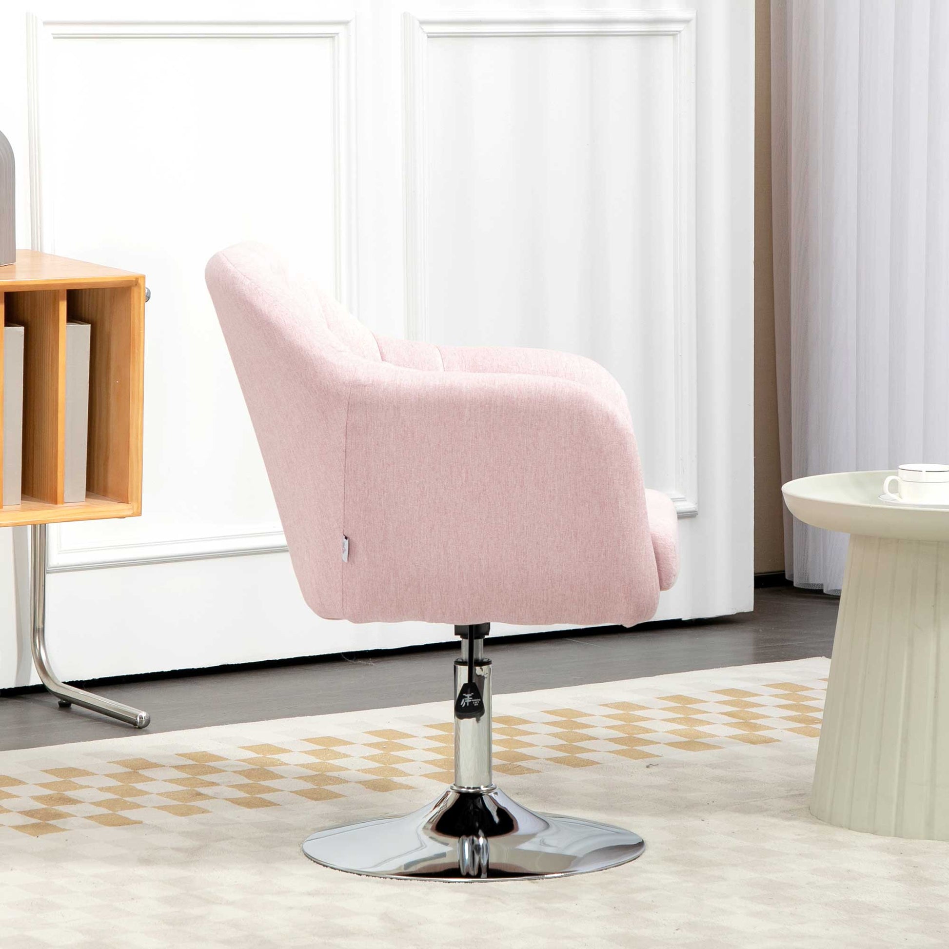 Lounge Chair Relax Bedroom Chair Comfortable - Lumbar Cushions Adjustable Height 360° Swivel Chrome Metal Base - Pink
