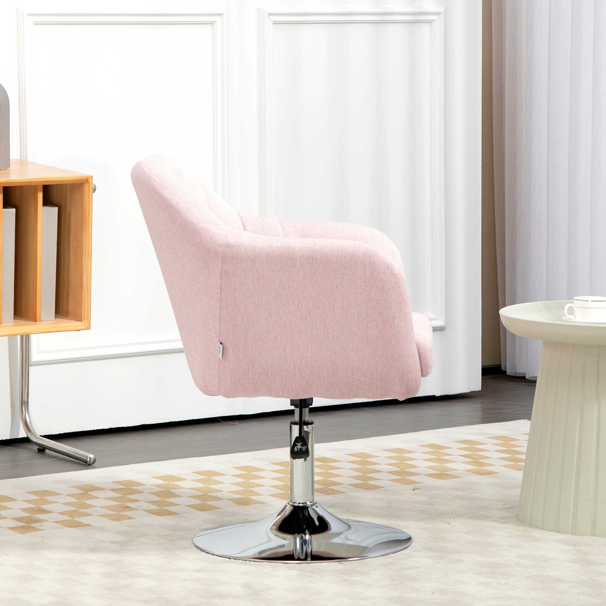 Lounge Chair Relax Bedroom Chair Comfortable - Lumbar Cushions Adjustable Height 360° Swivel Chrome Metal Base - Pink
