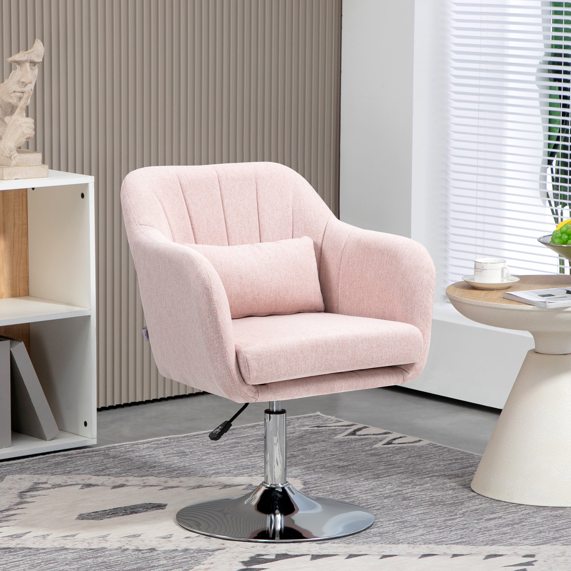 Lounge Chair Relax Bedroom Chair Comfortable - Lumbar Cushions Adjustable Height 360° Swivel Chrome Metal Base - Pink