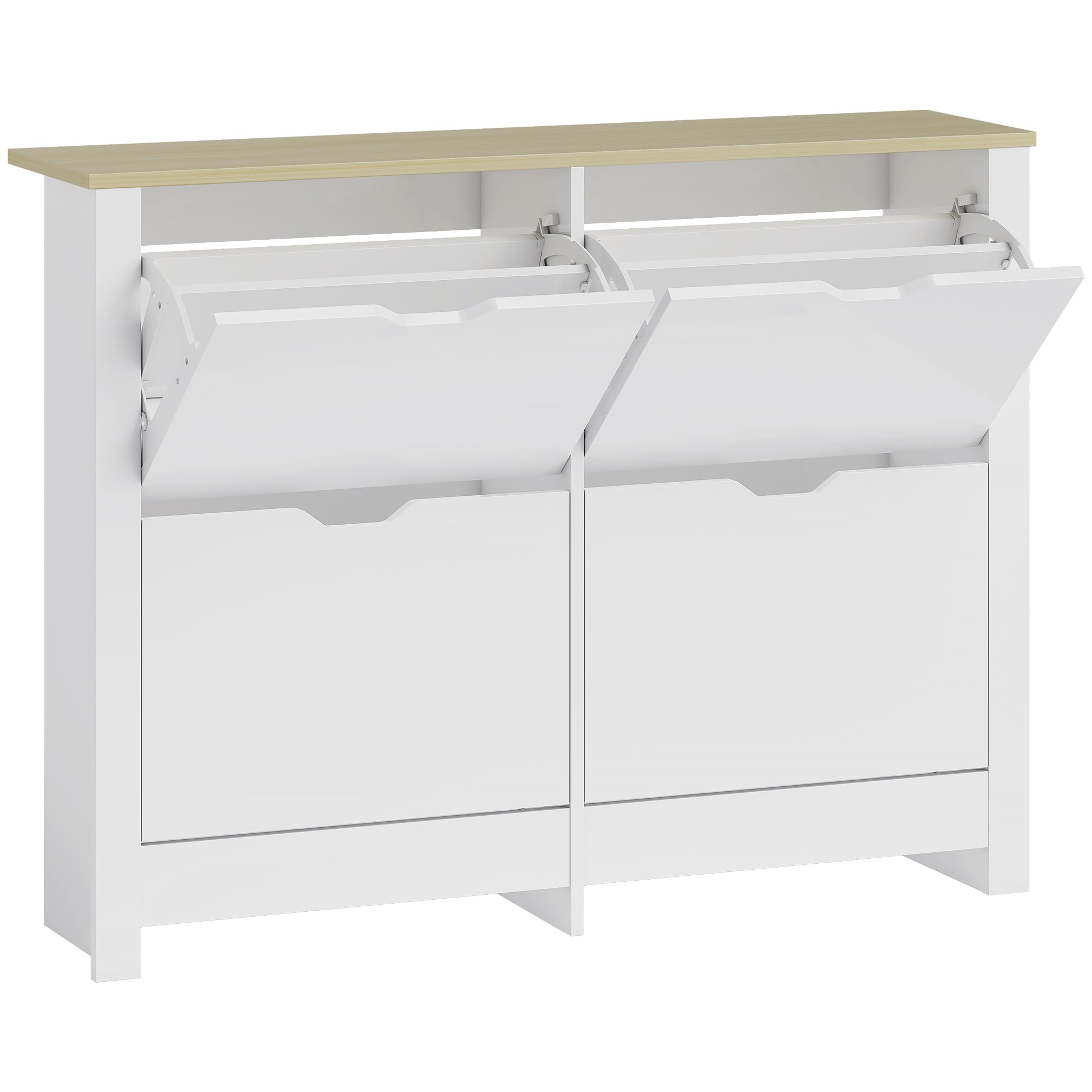 Slim Shoe Cabinet with 4 Flip Doors – Space-Saving Shoe Rack for Up to 16 Pairs, 105 x 26 x 80 cm (White/Natural)
