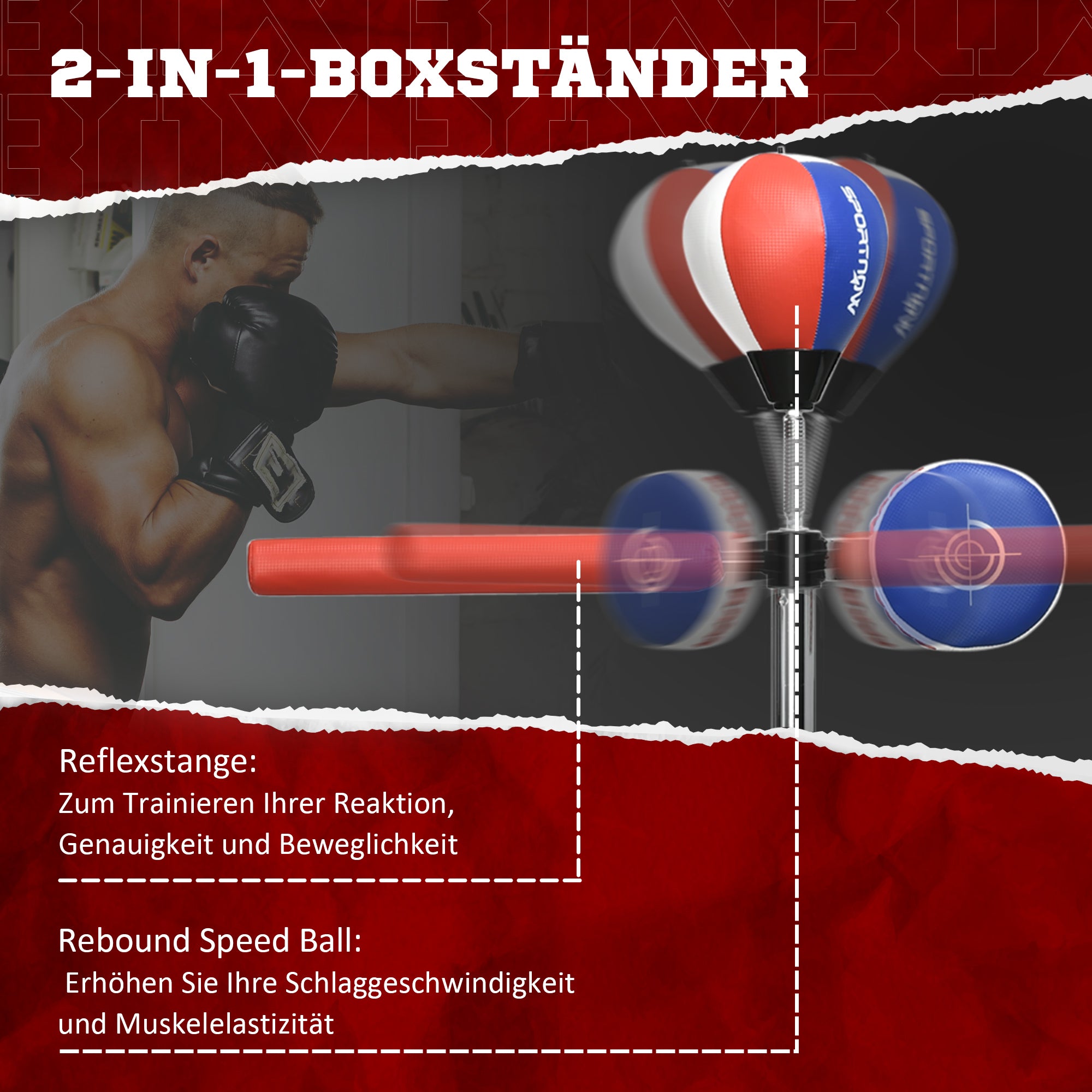 SPORTNOW Punching Bag Stand with Speedball, Reflex Bar, 1.63-2.05 m Height Adjustable Free Standing Boxing Ball with Mitt, Stand Boxing Trainer for Boxing, HDPE, Synthetic Leather