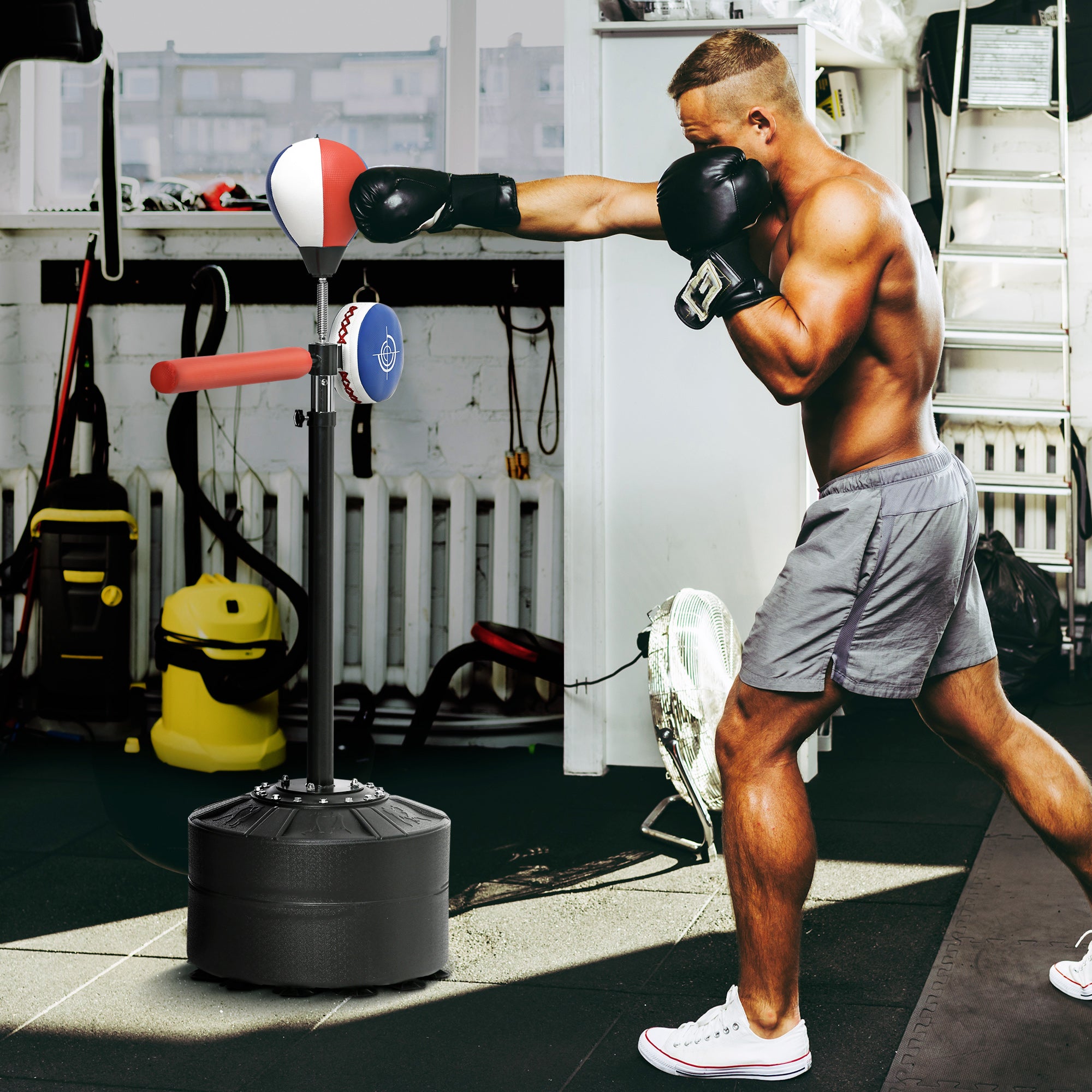 SPORTNOW Punching Bag Stand with Speedball, Reflex Bar, 1.63-2.05 m Height Adjustable Free Standing Boxing Ball with Mitt, Stand Boxing Trainer for Boxing, HDPE, Synthetic Leather