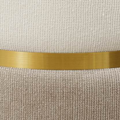 Storage Footstool Footstool with Lid, Metal Ring, Two-Tone Design Round Footstool Upholstered Stool, Chenille 36 x 36 x 44 cm Cream White