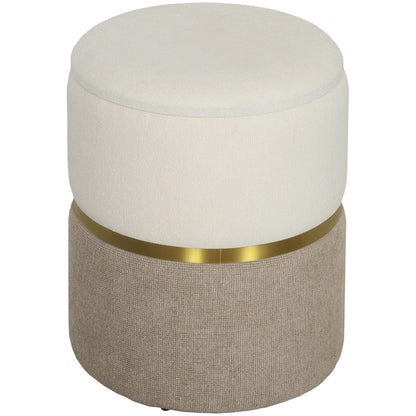 Storage Footstool Footstool with Lid, Metal Ring, Two-Tone Design Round Footstool Upholstered Stool, Chenille 36 x 36 x 44 cm Cream White