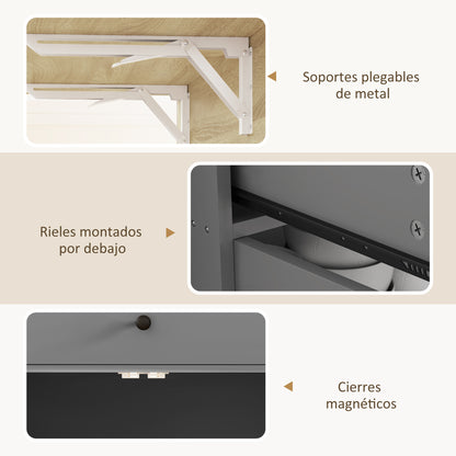 Kitchen Island with Foldable Leaf Kitchen Cart Kitchen Utility Cart with Wheels 2 Doors Drawer Spice Rack Towel Rack and Adjustable Shelf 106x42x87 cm Gray and Oak